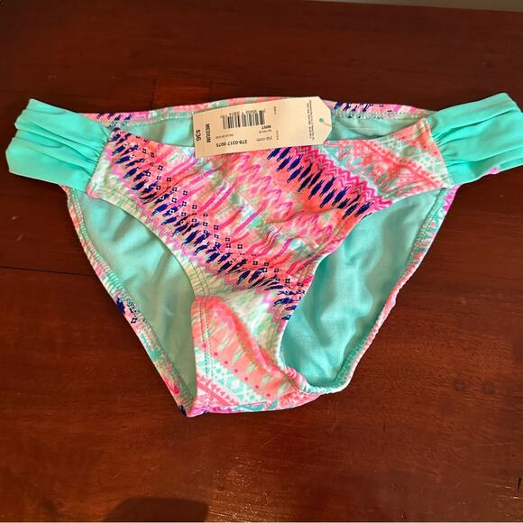 Arizona Jean Swim Beach Bikini Bottom Pink Mint Green Print NWT Medium - Picture 1 of 8